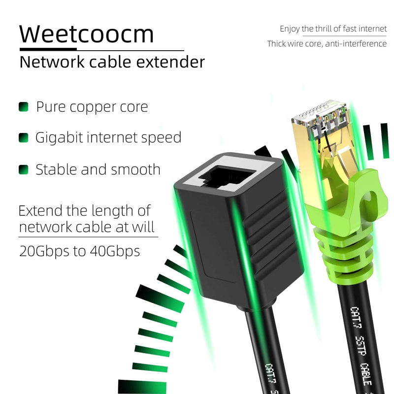 Ethernet Extension Cable 1.5ft,Weetcoocm Network Cat6a Extension Patch Cable RJ45 Cords Shielded Male to Female Connector (1.5FT)