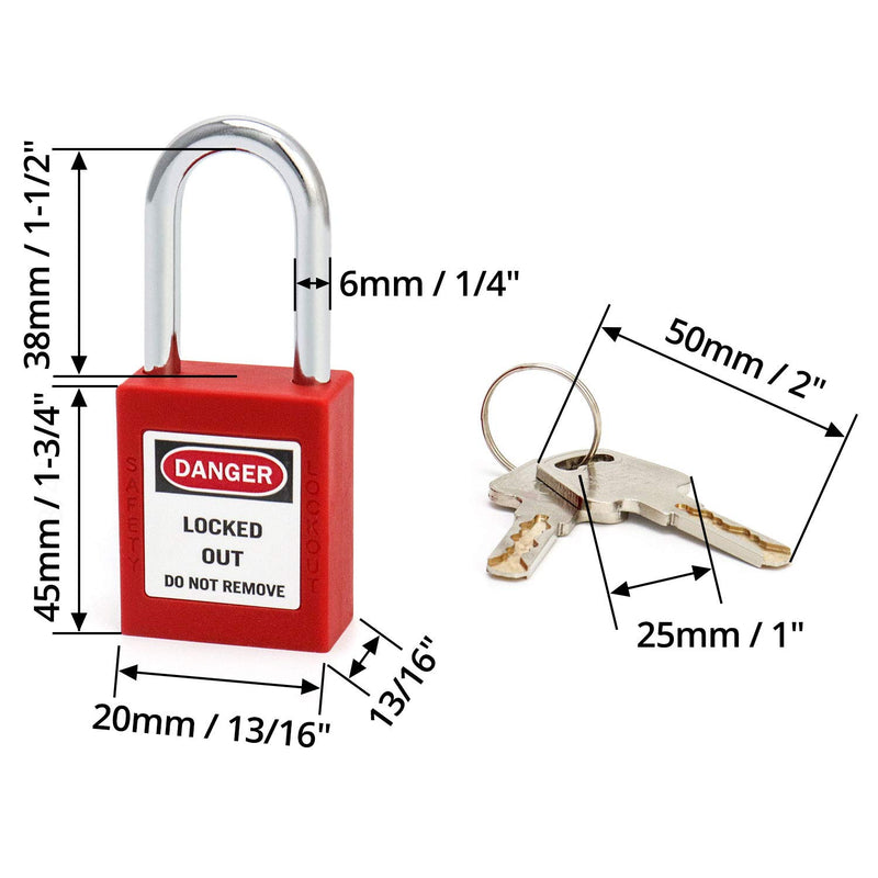 QWORK Red Lockout Tagout Safety Padlock, 2 Padlocks with 4 Keys 2 Pack