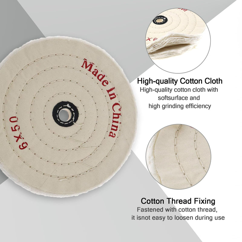 Polishing disc 150 mm, pack of 2 polishing attachments, cotton buffing disc, 50 layers of polishing discs with 12.7 mm axle hole for bench grinder, drill, jewelry, glass, metal, wood, polishing, white