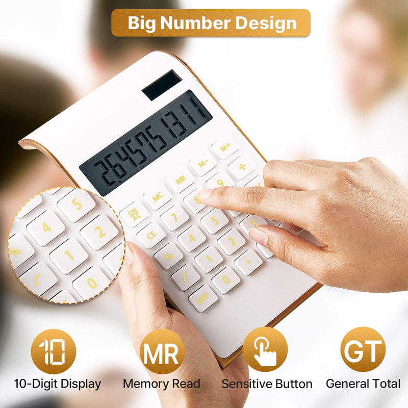 2 Pieces Calculator Solar Power Calculator Slim Elegant Design Solar Calculator Dual Powered Desktop Calculator Tilted LCD Display for Business Office School, 10 Digits