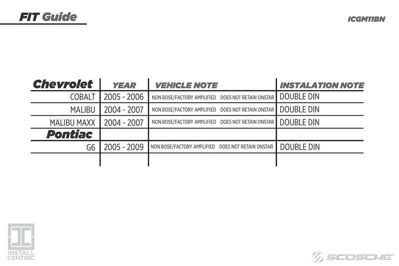 SCOSCHE Install Centric ICGM11BN Compatible with Select GM 2004-09 Double DIN Complete Basic Installation Solution for Installing an Aftermarket Stereo Complete Installation Kit