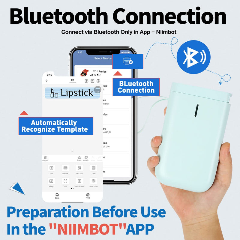 Label Maker Machine with Tape NIIMBOT D11 Portable Bluetooth Handheld Label Printer Included Multiple Templates Available for Phone Pad Easy to Use Home Office Organization USB Rechargeable-Green Green