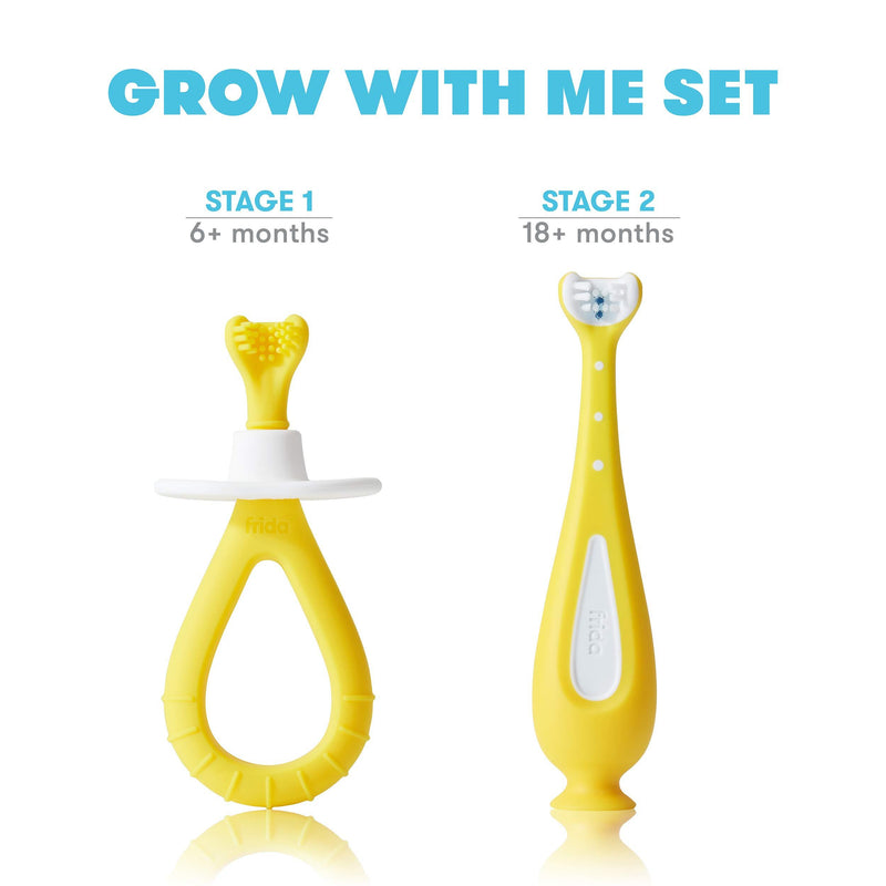 Grow-with-Me Training Toothbrush Set | Infant to Toddler Toothbrush Oral Care for Sensitive Gums by Frida Baby Grow-with-Me Training Toothbrush SetÂ Â (6M+)