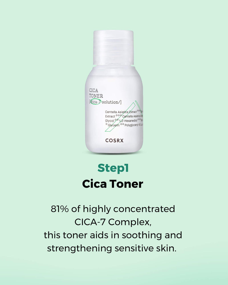 COSRX CICA-7 Relief Kit | TSA Approved Travel Size, Gift Set | Pure Fit CICA Trial | Toner, Serum, Cream | Centella Asiatica, Sensitive Skin, Soothing, Moisturizing