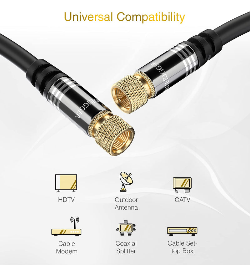 BlueRigger RG6 Coaxial Cable (6FT, Male F Type Connector, Triple Shielded) â€“ Digital Audio Video Coax Cable for HDTV, CATV, Cable Modem, Satellite Receivers 6FT
