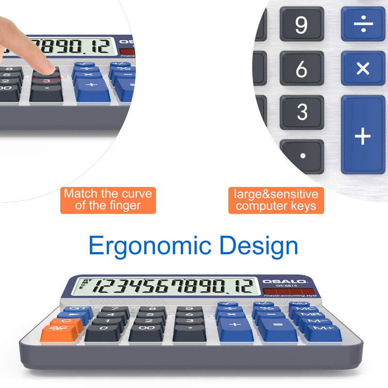 Desktop Calculator Extra Large 5-Inch LCD Display 12-Digit Big Number Accounting Calculator with Giant Response Button, Battery & Solar Powered, Perfect for Office Business Home Daily Use(6815-2pcs) 6815-2pcs