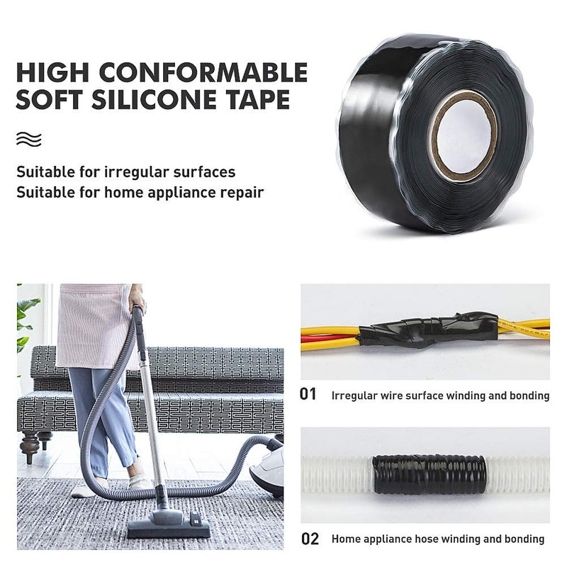 Seal Self Fusing Silicone Tape - 1 Inch Wide and 15 Feet Long Weatherproof Self Fusing Silicone Sealing Tape for Emergency Pipeline Repair/Cable Bandage/Tool Fixing（Black）