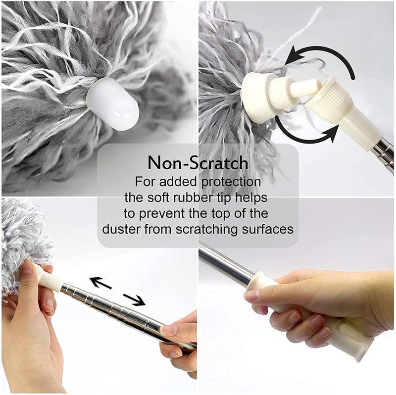 Microfiber Duster for Cleaning, Newliton Feather Duster with Extension Pole 30’’-100’’(Stainless Steel), Extendable Long Dusters for Cleaning Ceiling, Fan High Ceiling, Blinds Cobweb Furniture & Cars. Grey