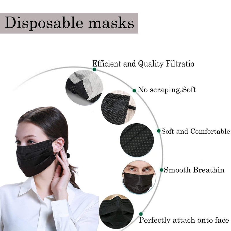 Wecolor Disposable 3 Ply Earloop Face Masks, Suitable for Home, School, Office and Outdoors (Black) Black 100 Count (Pack of 1)