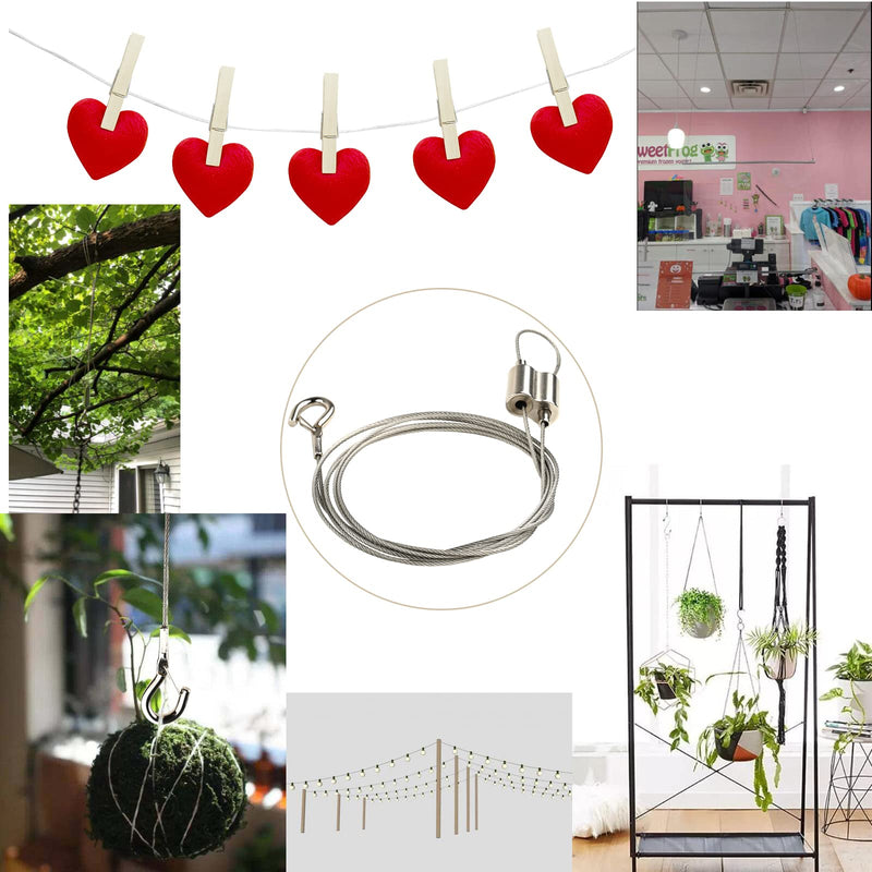 Vigtayue 2PCS Adjustable Picture Hanging Wire with Hook, Stainless Steel Heavy Duty Hanging Rope to Hang Picture, Hook Photo Frames, Light, Mirror and Wall Art DIY Holder - 6.5ft (2Meters) Up to 44lb