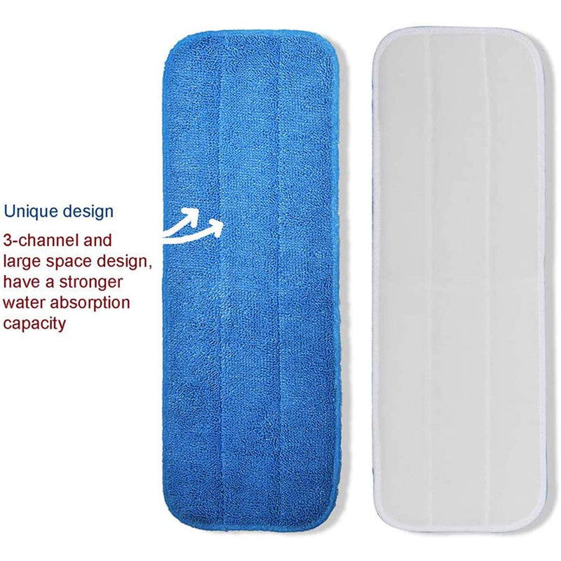Microfiber Replacement Mop Pad, 18" x 6" Wet & Dry Home & Commercial Cleaning Refills, Reusable Floor Mop Pads (6 Pack) Blue