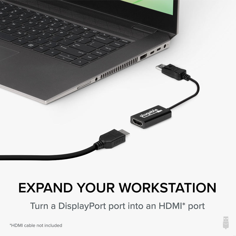 Plugable Active DisplayPort to HDMI Adapter - Connect Any DisplayPort-Enabled PC or Tablet to an HDMI Enabled Monitor, TV or Projector for Ultra-HD Video Streaming (HDMI 2.0 up to 4K 3840x2160 @60Hz)