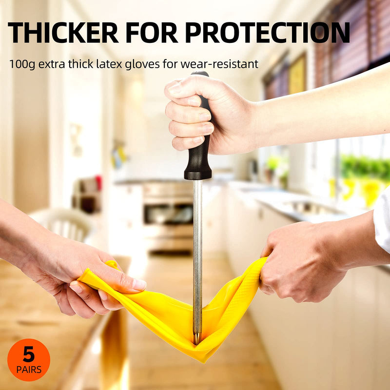 Vgo 5-Pairs Reusable Household Cleaning Gloves, Rubber Dishwashing gloves, Extra Thickness, Long Sleeves for Kitchen, Cleaning, Working, Painting, Gardening, Pet Care (Size M, Yellow, HH4601) Medium 5 Pairs - Yellow