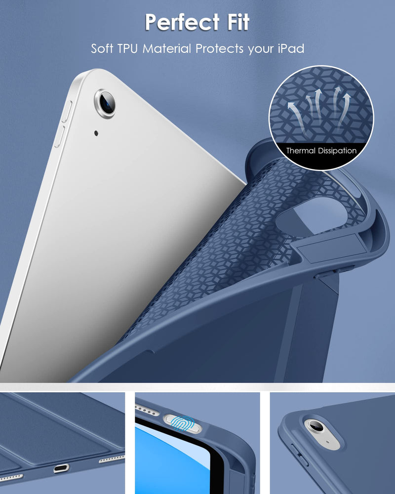 DTTO iPad 10th Generation Case 10.9 Inch 2022, Slim Tri-fold Stand Soft TPU Back with Pencil Holder for iPad 10 Case - Support Touch ID, Auto Sleep/Wake, and Honeycomb Grid Cushion, Navy Blue A-Navy Blue