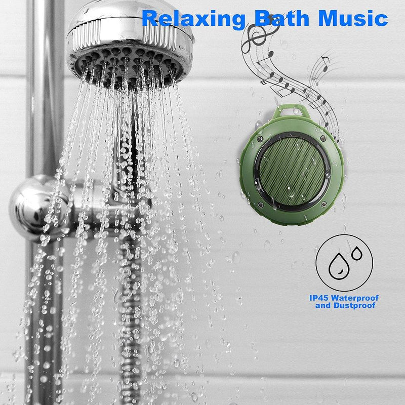 Outdoor Waterproof Bluetooth Speaker,Kunodi Wireless Portable Mini Travel Speaker with Subwoofer, Enhanced Bass, Built in Mic for Sports, Pool, Beach, Hiking, Camping (Green) Green