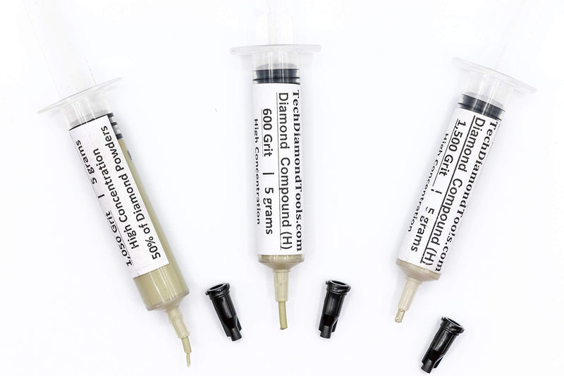 TechDiamondTools Kit of 3 Diamond Lapping Paste Polishing Compound 600 1050 1500 Grit Lapidary paste for Rock Glass Metal Jewelry Resin Marble with High Concentration of Diamond Powder USA Made 1500 1050 600 grit