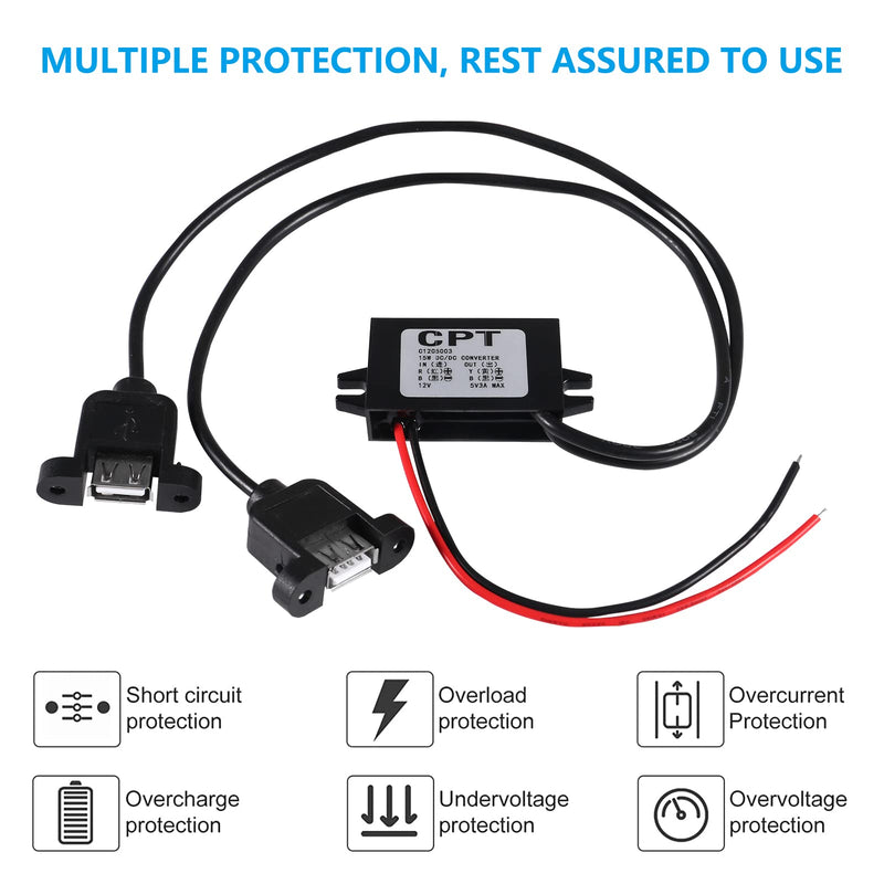 2PCS DC Converter 12V to 5V 3A 15W Dual USB Socket DC DC Buck Converter Adapter Step Down Module