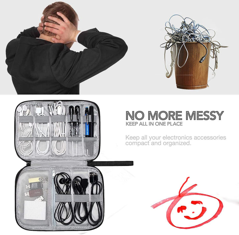 Electronic Organizer Travel Universal Cable Organizer Electronics Accessories Cases for Cable, Charger, Phone, USB, SD Card,1Pack Black Single Layer/9.85”x7.48”x0.79”
