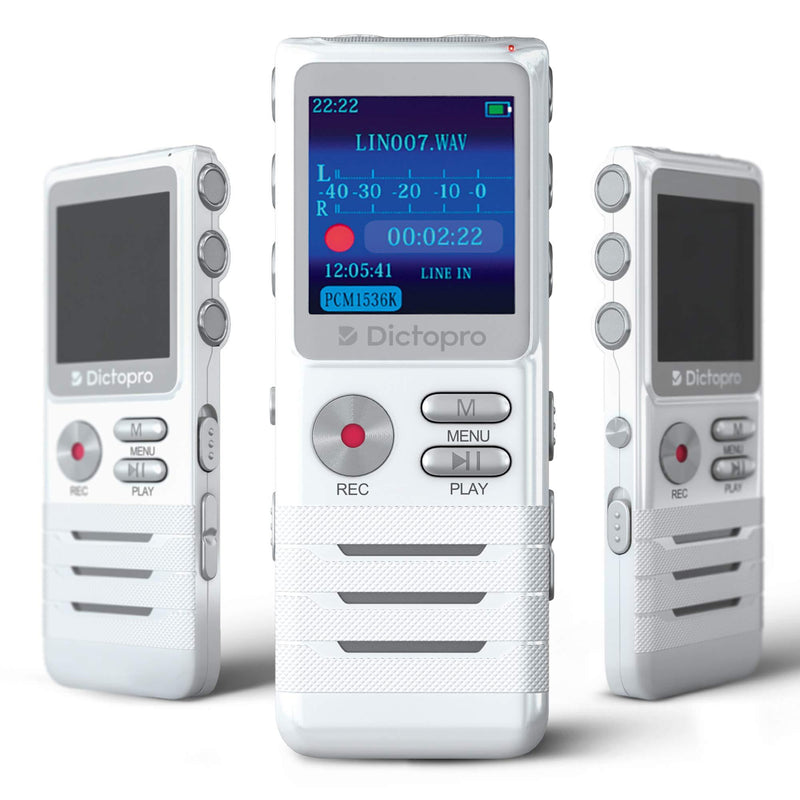 Digital Voice Activated Recorder by Dictopro- Easy HD Recording of Lectures and Meetings with Double Microphone, Noise Reduction Audio, Sound, Portable Mini Tape Dictaphone, MP3, USB, 8GB