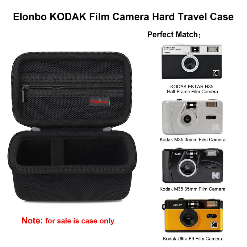 Elonbo Hard Travel Case for KODAK EKTAR H35 Half Frame / M35 / M38 / Ultra F9 Film Camera, Point-and-Shoot Camera Storage Cover Bag Organizer Holder, Extra Mesh Pocket fits Film Roll Battery, Black