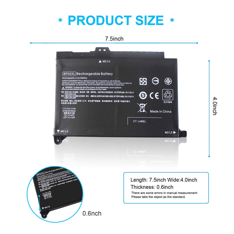 BP02XL 849909-850 Battery for HP Pavilion 15t-au100 15t-au000 15-au062nr 15-au091nr 15-au063cl 15-au023cl 15-au123cl 15-au165cl 15-au010wm 15-au003ne 15-au030wm 15-au018wm 15z-aw000 849909-855 BPO2XL