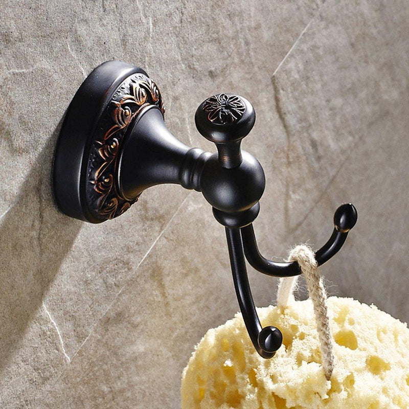 Leyden Oil Rubbed Bronze Towel Hooks, Antique Robe Hooks Brass Coat Double Clothes Hanger for Bathroom Double ORB