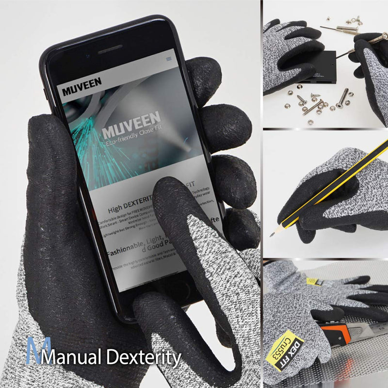 DEX FIT High-Duty Cut Resistant Gloves Cru553 with Level 5 Cut Protection; 3D-Comfort Fit Around Hands; Power Grip for Work; Touchscreen Capable; Perfect for Machine Washable, Grey 7 (S) 1 Pair Small (1 Pair) Cut 5 Cru553 Grey