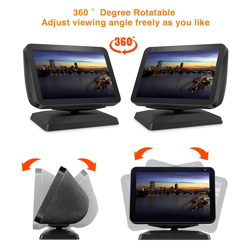Stand for Echo Show 8, Adjustable Mount Accessory Smart Speaker 360 Degree Swivel Holder for Echo Show 8 with Magnetic Attachment Anti-Slip Base (Black) Black
