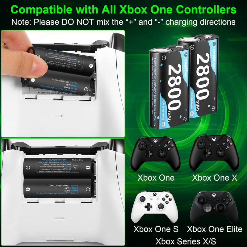 Rapthor 4X 2800mAh Rechargeable Controller Battery Pack for Xbox One Series with Fast Charger Station Compatible with Xbox One/One X/S/Elite/Xbox Series S/X Accessories (4 Battery Packs +1 Charger