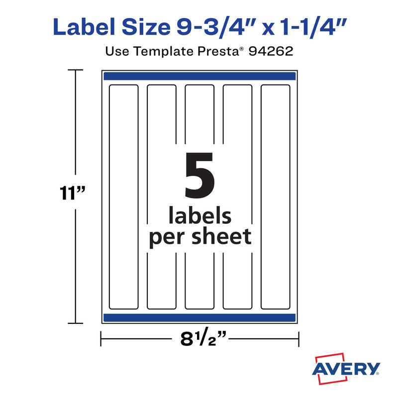 Avery Matte White Rectangle Labels with Sure Feed, 9.75" x 1.25", 125 Matte White Printable Labels 125 Labels