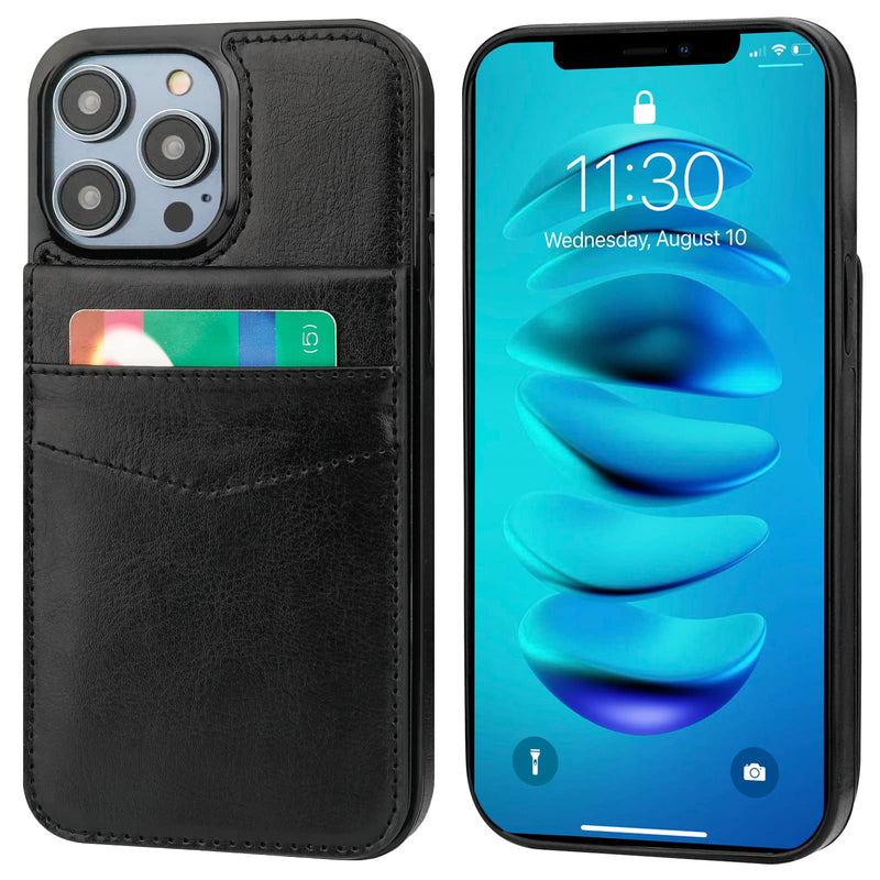 KIHUWEY Compatible with iPhone 14 Pro Case Wallet with Credit Card Holder, Flip Premium Leather Magnetic Clasp Kickstand Heavy Duty Protective Cover for iPhone 14 Pro 6.1 Inch (Black) Black