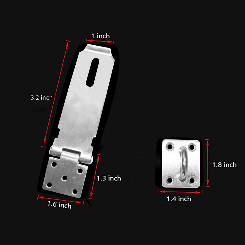 Padlock Hasp 3.2 Inch Safety Door Bolt Gate Latches Padlock Hasp Stainless Steel Brushed Finish Door Buckle Clasp, 2 Pack (3.2 Inch 2Pack) 3.2 Inch 2Pack