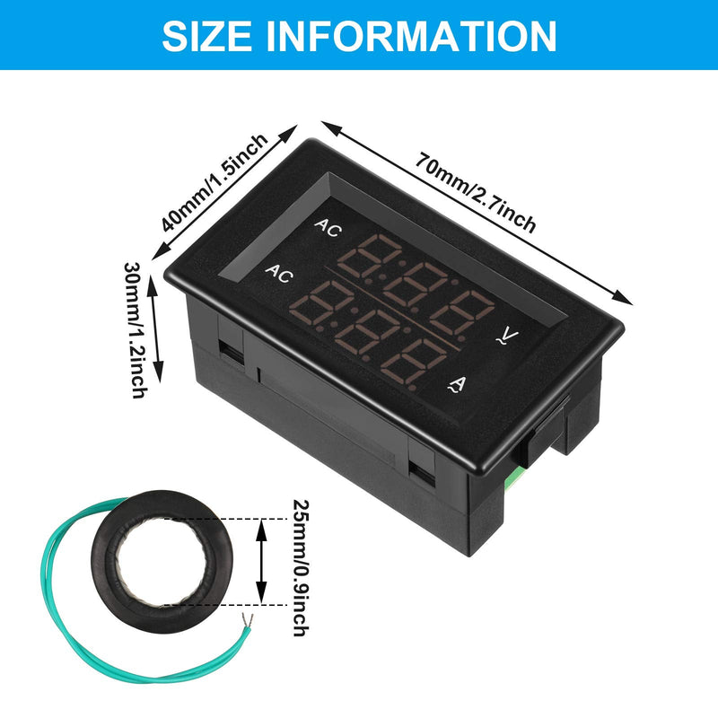 Volt Amp Meter AC 500V 200A Voltmeter AC Voltage and Current Meter Digital Dual Display, 0.39 Inches LED 2 in 1 Multimeter, 2-Wire Voltage Amperage Tester Gauge with Current Transformer (2)