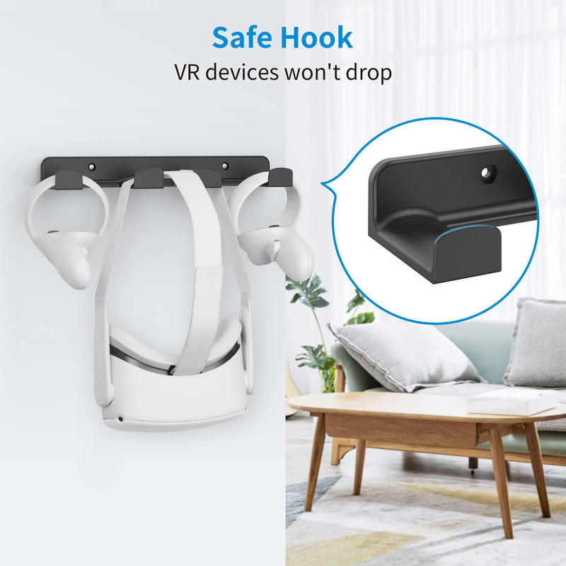 SOKUSIN VR Wall Mount Storage Stand Holder Hook for Meta/Oculus Quest 2/Quest/ Rift/ Rift S/ Valve Index/ HTC Vive/ HP Reverb G2/ Playstation VR Headsets, Gaming Controller Hanger Space Saving Black