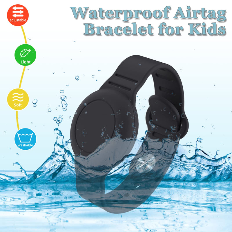 Kids Waterproof Airtag Bracelet Compatible with Apple AirTag, Hidden Silicon Protective Case for Air Tag GPS Tracker Holder, Adjustable Anti-Lost Watch Band for Toddler Child (Black & White) Black&White