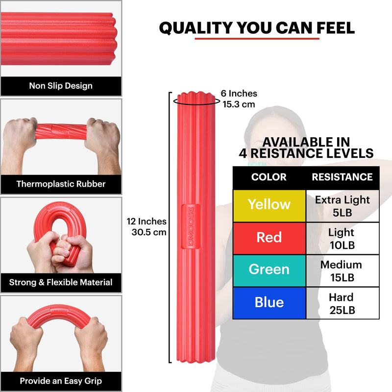 DMoose Resistance Bar for Physical Therapy, Flexbar for Tennis Elbow, Wrist Strengthener to Improve Hand Grip for Golfers, Rehab, Tendonitis Pain, Injury Recovery Massager, Rehabilitation Equipment Red - Light