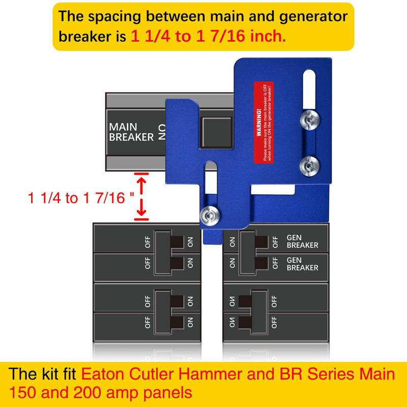 LATING Generator Interlock Kit for Eaton Cutler Hammer BR Series with Plug-in Neutral 150 and 200 Amp Main Panels - Anodized, Blue