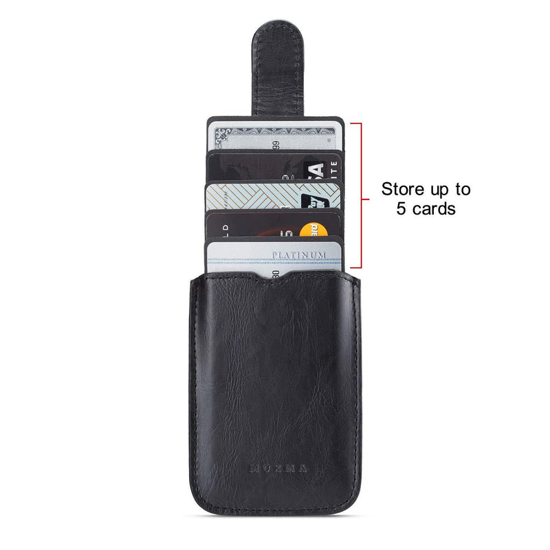 Phone Card Holder RFID Blocking Sleeve, Pu Leather Back Phone Wallet Stick-On Pull up 5 Card Holder Universally Pocket Covers Credit Cards Cash for iPhone/Android/Samsung/All Smartphones (Black) Black