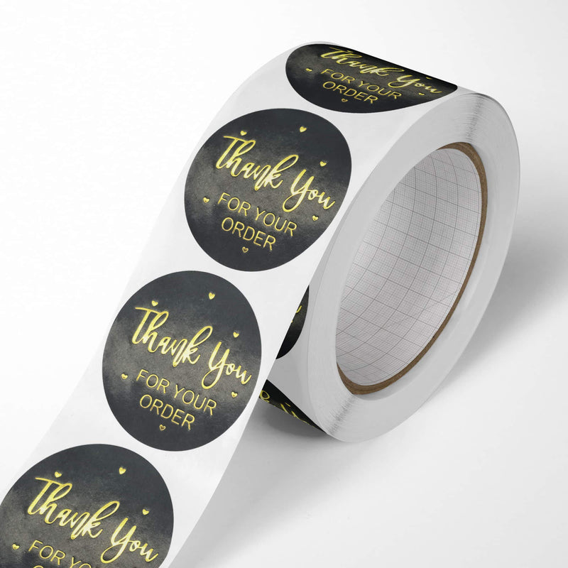 Unihom - Thank You for Your Order Stickers Roll (Set of 2, 1000 pcs) 2.5 cm / 1 inch Self Adhesive Label Boutique Supplies for Business Letter, Gift Packaging, Customer Mailer & Retail (Gold & Black) 2.5cm / 1 inch Black+gold