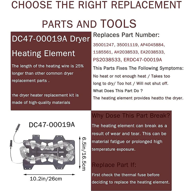 DC47-00019A Dryer Heating Element,DC96-00887A and DC47-00016A Thermal Fuse Thermostat,DC47-00018A Thermal Cut-Off Fuse Compatible With samsung dryer dv40j3000ew a2 dv45h7000ew a2  dv42h5000es(4-piece)