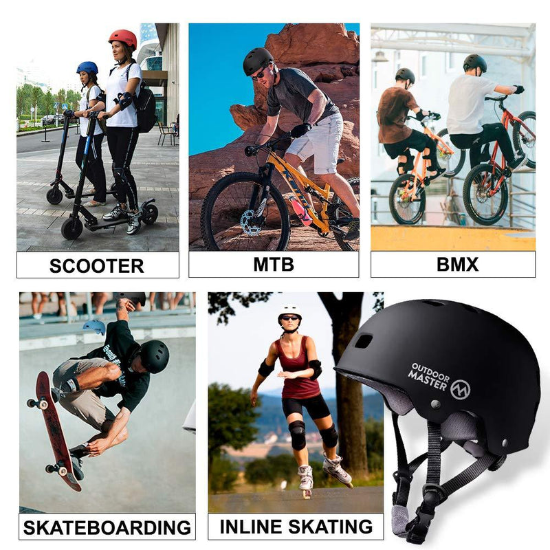 OutdoorMaster Skateboard Cycling Helmet - Two Removable Liners Ventilation Multi-Sport Scooter Roller Skate Inline Skating Rollerblading for Kids, Youth & Adults Black Small
