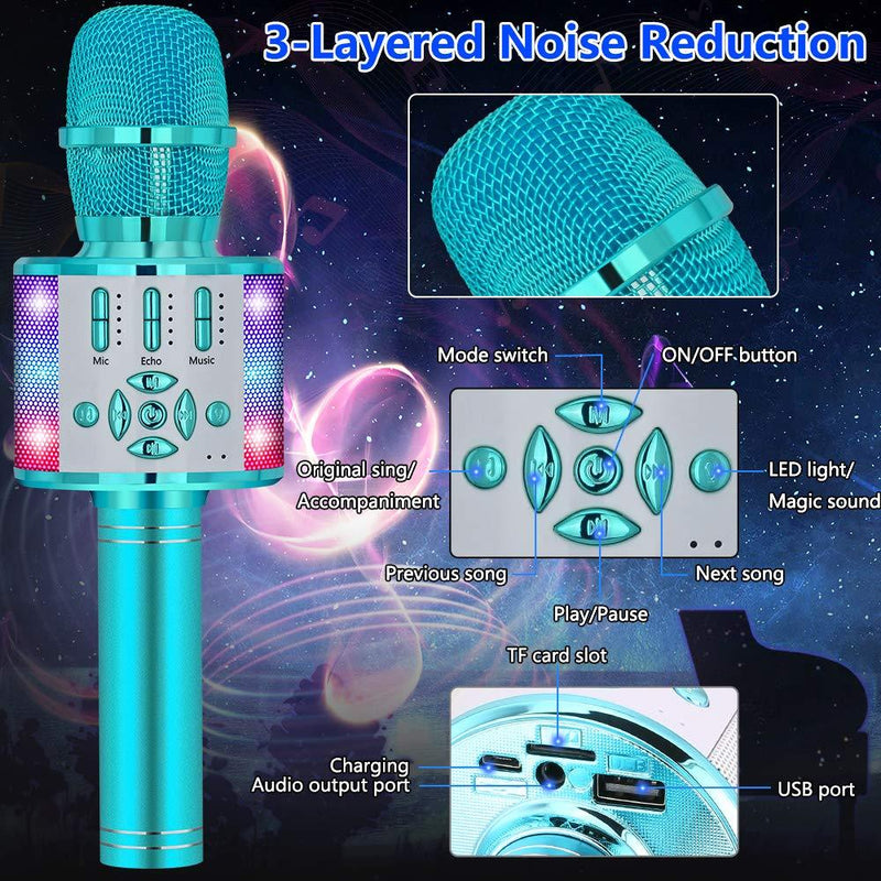 Amazmic Kids Karaoke Microphone Machine Toy Bluetooth Microphone Portable Wireless Karaoke Machine Handheld with LED Lights, Gift for Children Adults Birthday Party, Home KTV(Blue) Blue