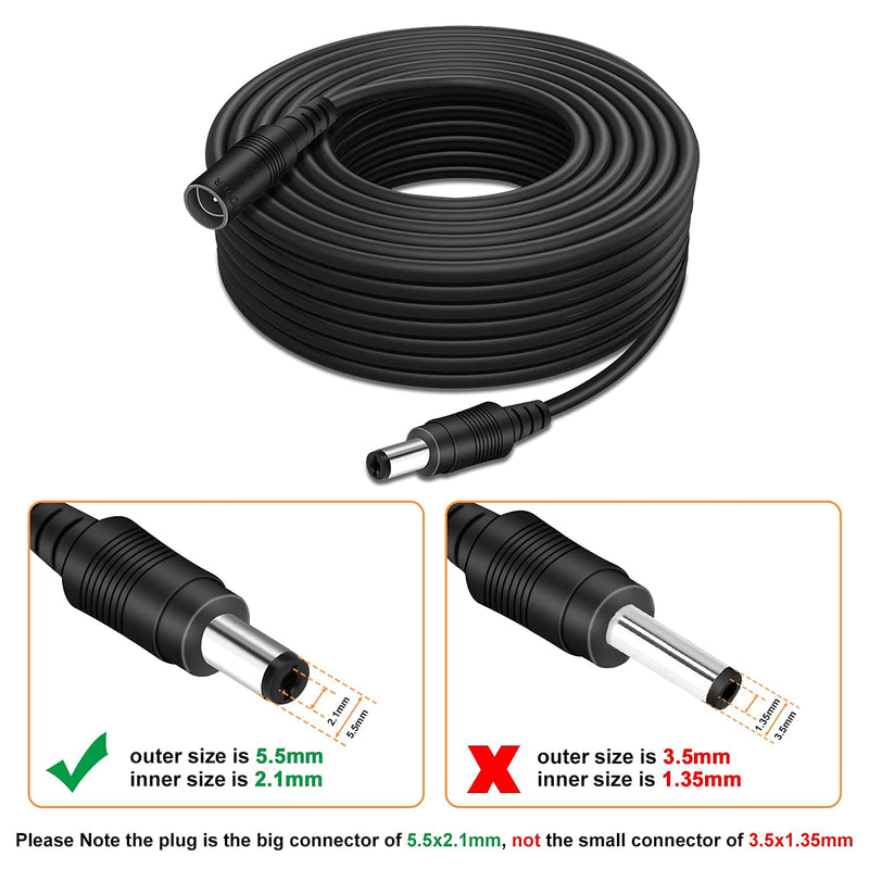 WildHD DC Power Extension Cable 33ft 2.1mm x 5.5mm Compatible with 12V DC Adapter Cord for CCTV Security Camera IP Camera Standalone DVR (5.5mm DC Plug 33ft Black)
