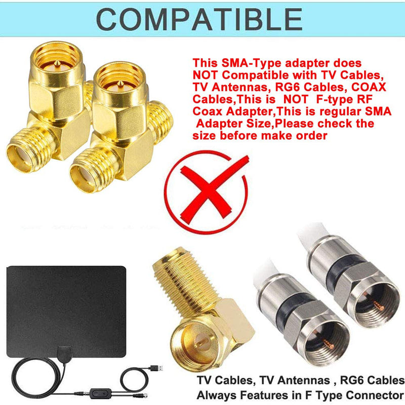 onelinkmore SMA Male Antenna Adapter SMA Adapter Splitter 2-Way SMA Male to Dual SMA Female Connector Splitter Antenna Converter for LAN Devices Coaxial FPV Radio Baofeng Yaesu Camera Pack of 2