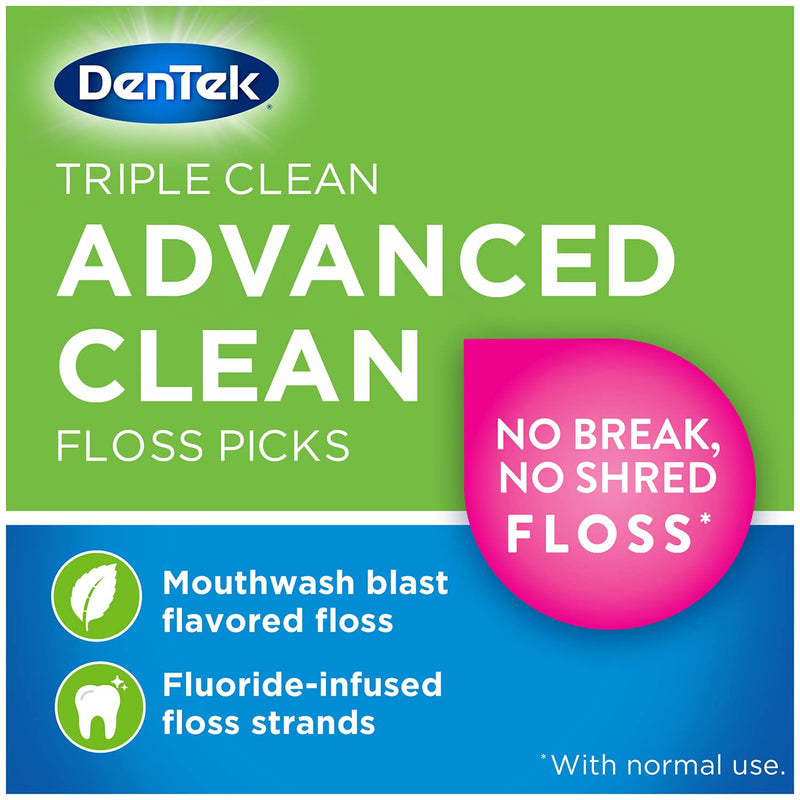 DenTek Triple Clean Advanced Clean Floss Picks, No Break & No Shred Floss, 90 Count 90 Count (Pack of 1)