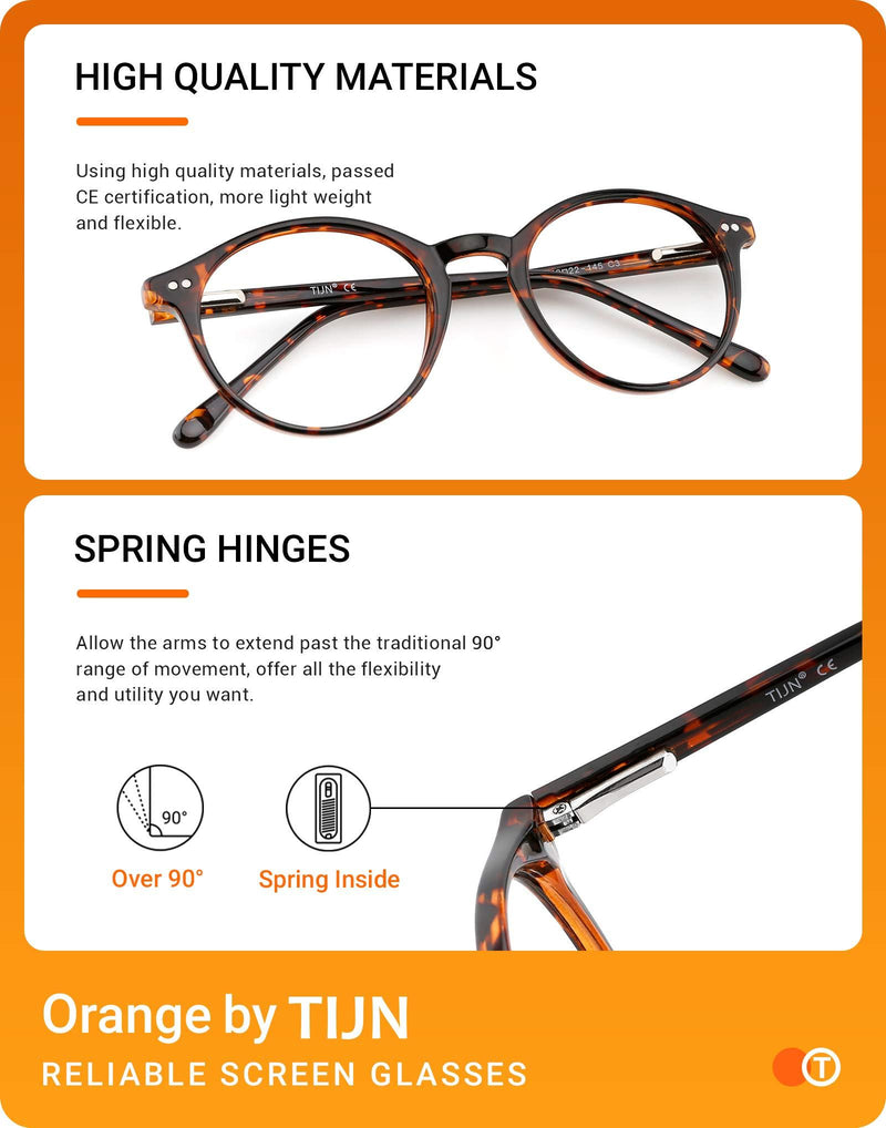 TIJN Blue Light Blocking Glasses Men Women Vintage Thick Round Rim Frame Eyeglasses 07(2pack)transparent/Tortoise