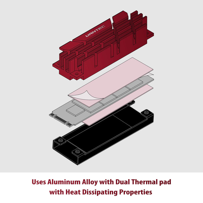 Vantec ICEBERQ M.2 NVMe/SSD Heat Sink with Thermal Pad (HS-NVME150-RD, Red)