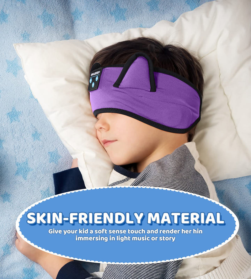 Kids Bluetooth Headphones, KIDSBAND Sleep Headband [Wireless & Wired Palyback 2in1] Wired with Microphone Headphones for Kids with Stereo Sound,Foldable Kids Headphones for School/Travel/Tablet/Sleep Purple