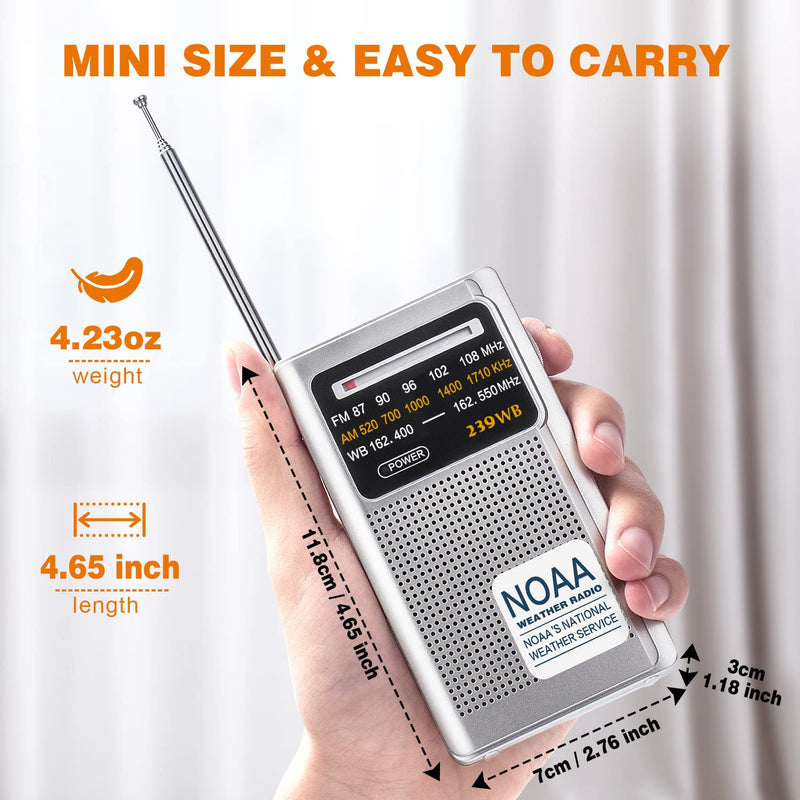 Goodes NOAA Weather Radio - Portable Emergency NOAA/AM/FM Radio, Large Speaker Transistor Radio with Good Reception and Long Battery Life, Small Radio with Headphone Jack, Powered by 2 AA Batteries