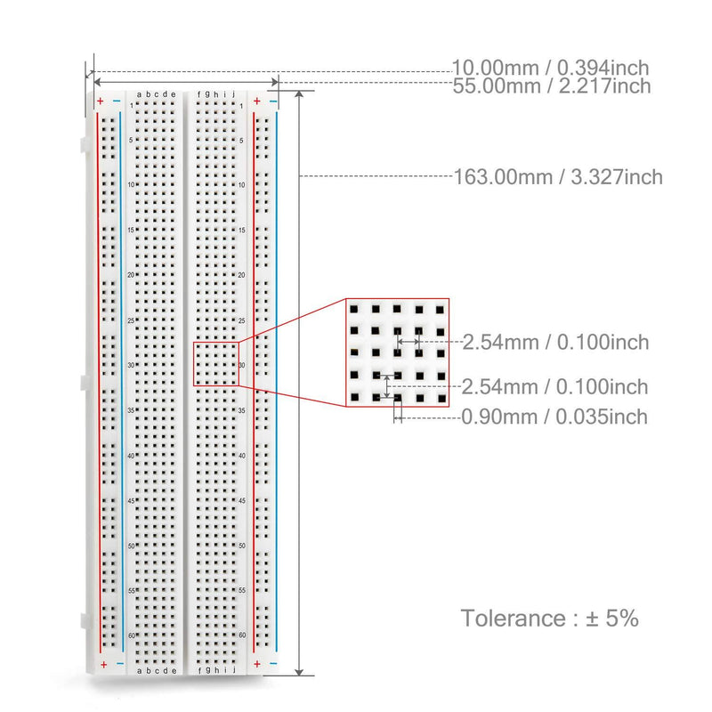 Chanzon 3 pcs Breadboard with 830 Tie Points (MB-102) Solderless Prototype Kit Universal PCB Bread Board Plus 2 Power Rail and Adhesive Back for Small DIY Kits Arduino Proto Raspberry rasp Pi Project
